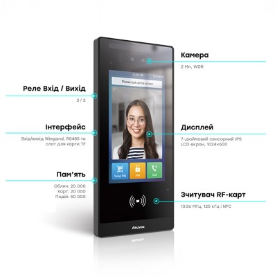 IP-відеопанель багатоабонентська 2Mp Akuvox E18C з екраном 7", розпізнаванням облич та зчитувачем EM-Marine / Mifare / NFC / BLE / QR IP-відеопанель багатоабонентська 2Mp Akuvox E18C з екраном 7", розпізнаванням облич та зчитувачем EM-Marine / Mifare / NFC / BLE / QR