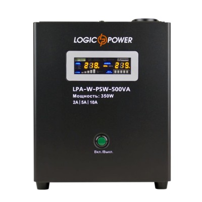 Джерело безперебійного живлення Logicpower LPA-W-PSW-500VA+ (350 Вт) 2 A / 5 A / 10 A з правильною синусоїдою