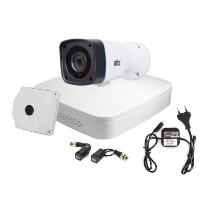 Комплект відеоспостереження для вулиці 2 Мп: DH-XVR4104C-I + AMD-2MIR-20W/2.8 Lite + BG-1215 12 В/1.5 А, монтажна коробка AB-Q130 (SP-BOX-130), приймач-передавач AL-200 UHD (pair)