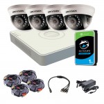 Комплект відеоспостереження внутрішній 2 Мп: відеореєстратор DS-7104HQHI-K1(S), 4 камери DS-2CE56D0T-IRMMF (C) (2.8 мм), жорсткий диск, блок живлення, розгалуджувач живлення, 4 BNC-power кабелі