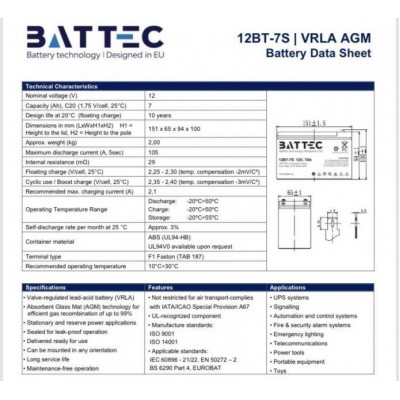 Акумуляторна батарея 12В/7Ач BATTEC
