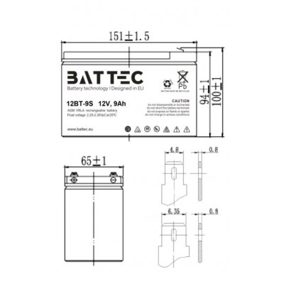 Акумуляторна батарея AGM 12В/9Ач BATTEC