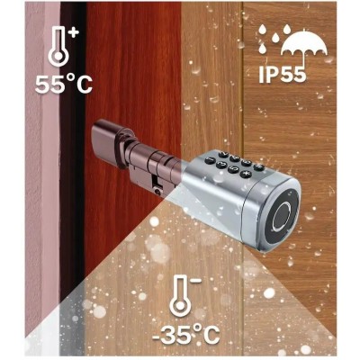 Умный дверной биометрический замок (цилиндр) SEVEN LOCK SL-7774BF silver (35-90 мм)