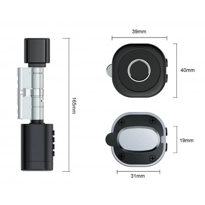 Умный дверной биометрический замок (цилиндр) SEVEN LOCK SL-7774BF silver (35-90 мм)