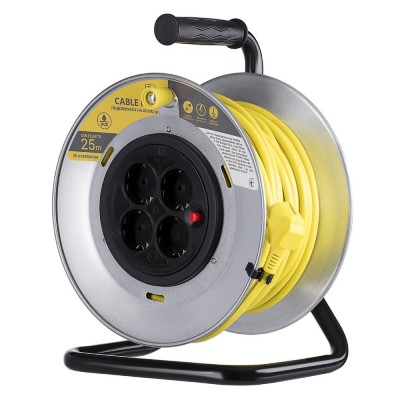 Мережевий подовжувач 2Е 4XSchuko на котушці із заземленням на 25 м з ручкою Мережевий подовжувач 2Е 4XSchuko на котушці із заземленням на 25 м з ручкою
