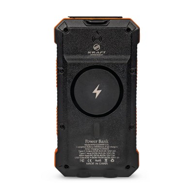 Повербанк с солнечной панелью 20000mAh Power Bank Kraft KPB-U2230WFCSL Orange беспроводная зарядка LED-фонарь
