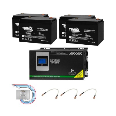 Комплект резервного живлення: гібридний інвертор на 6kW Kraft + 4 шт. 12В 100Аг Trinix 12V100Ah/20Hr AGM Комплект резервного живлення: гібридний інвертор на 6kW Kraft + 4 шт. 12В 100Аг Trinix 12V100Ah/20Hr AGM
