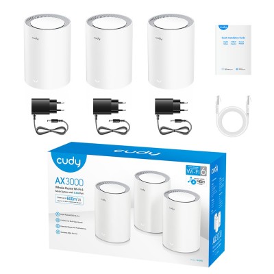 Маршрутизатор WiFi Mesh-система WiFi 6 2.5G Cudy M3000 V2.0 White (3-Pack) 3 штуки двухдиапазонные Маршрутизатор WiFi Mesh-система WiFi 6 2.5G Cudy M3000 V2.0 White (3-Pack) 3 штуки двухдиапазонные