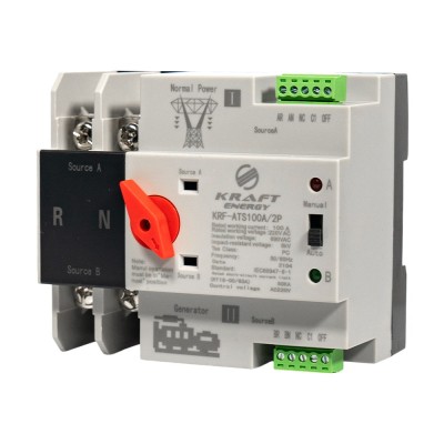Автоматический переключатель (АВР) под DIN-рейку Kraft KRF-ATS100A/2p 2 полюса