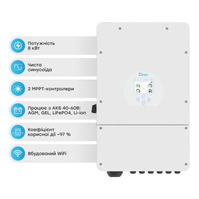 Гибридный однофазный инвертор 8kW Deye SUN-8K-SG01LP1-EU 1Ф, 48V