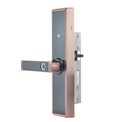 Замок біометричний автономний Trinix TRL-5109BTF Red Bronze Left з Bluetooth, зчитувачем відбитків пальців і карт Mifare